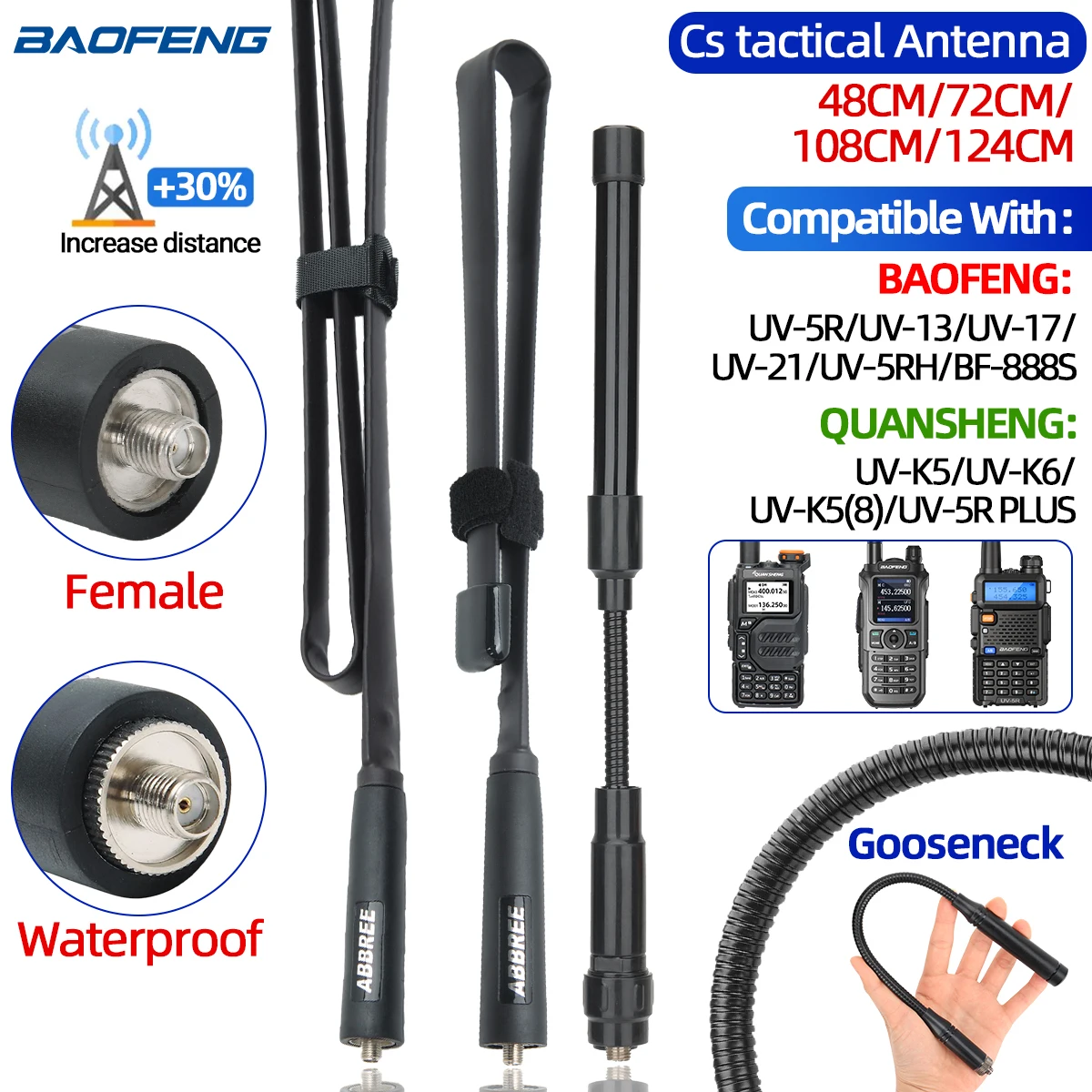 Antena taktyczna Baofeng CS SMA-żeńska dwuzakresowa VHF UHF 144/430Mhz składana do walkie talkie Baofeng UV-13 Quansheng