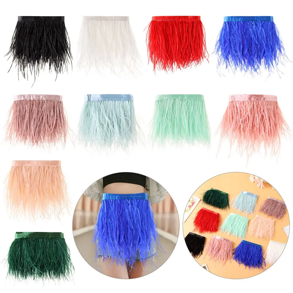 1 เมตรขนนกกระจอกเทศ Trim 8-10 ซม.ขนนกริบบิ้น Selvage สําหรับ DIY งานแต่งงานชุดตกแต่งหัตถกรรมอุปกรณ์เสริม