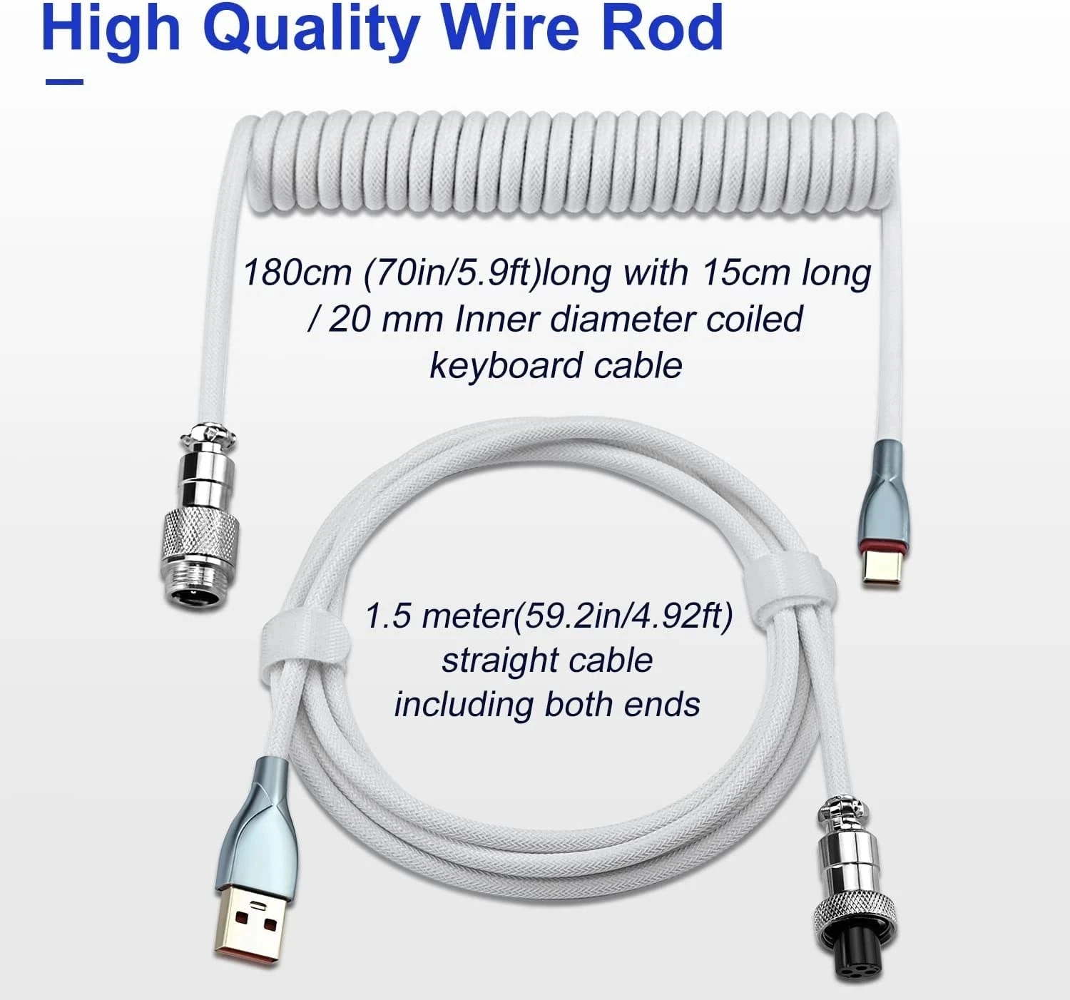 Mechanical Keyboard Coiled Cable USB Type C Mechanical Keyboard Aviator Desktop Computer Aviation Connector Cord Max 3M