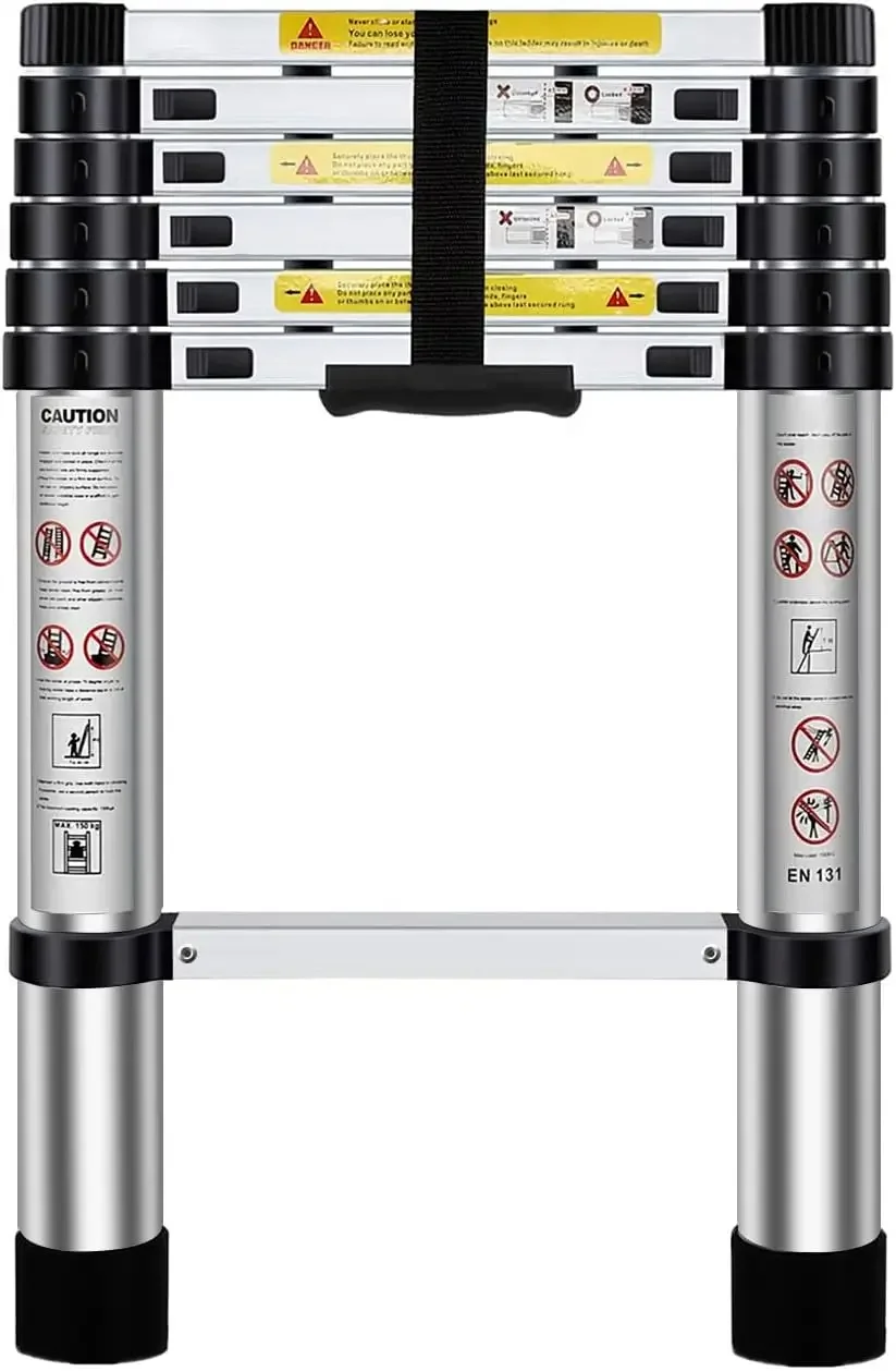 Teleskopleiter 2 m, Ladder Ausziehbar Aluminium, Mehrstufiger Sicherheitsschalter, Maximale Belastung 150 kg