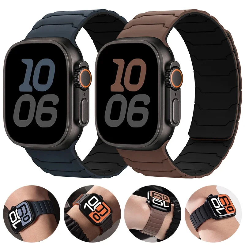 Correa para Apple Watch ultra 2 Band 49mm 45mm 44mm 40mm 42mm 46mm 41mm 38mm pulsera magnética de silicona IWatch Series 10 SE 9 8 7