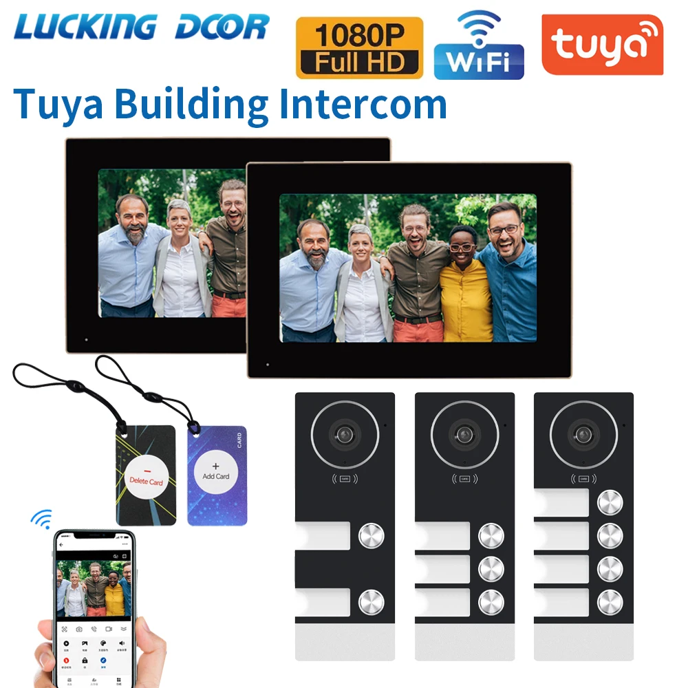 2/3/4 Multifamily TUYA WiFi Video Deurtelefoon Gebouw Intercom Kits 7/10 Inch Scherm Monitor Deurbel APP kaart Unlock Appartement