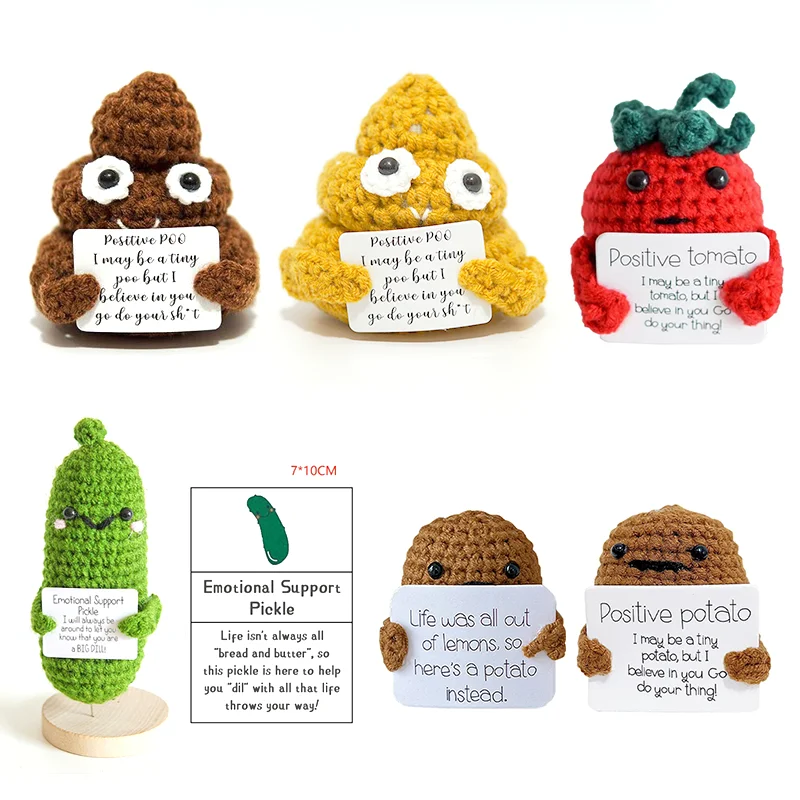 New Positive Energy Potato Hug Pocket Mini Handmade Plush Wool Knitting Doll With Card Funny Christams Gift Home Room Decoration