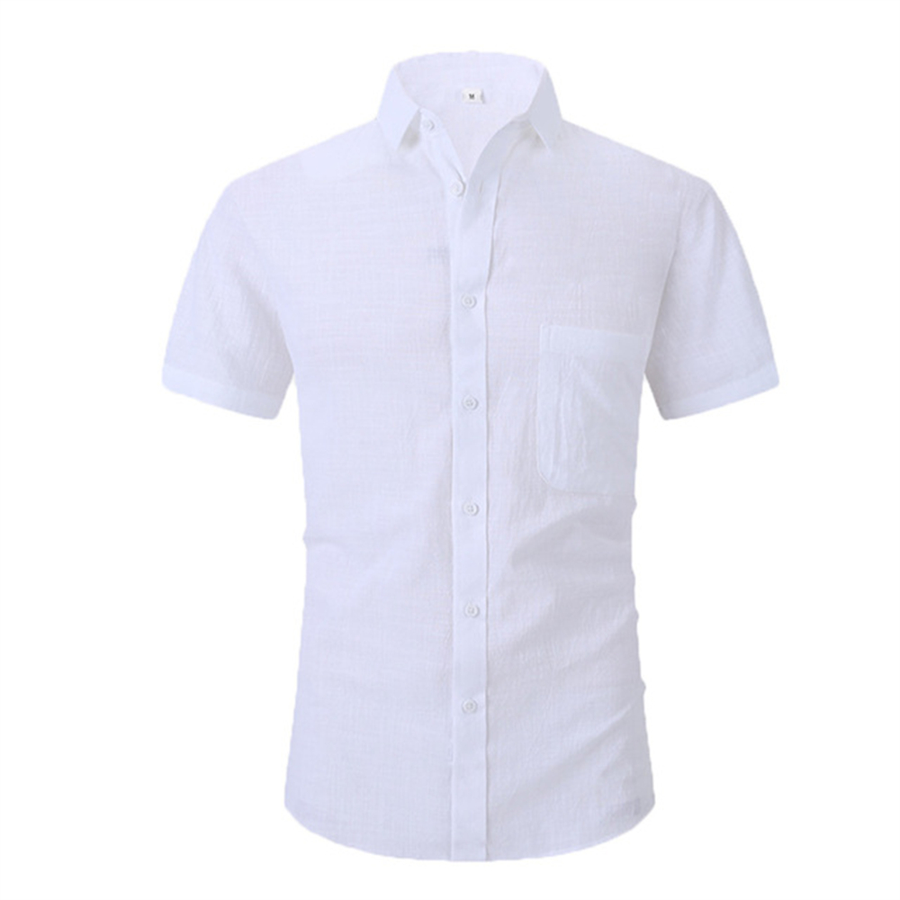 Cotton Line Hot Sale Men's Short-Sleeved Shirts Summer Solid Color Turn-down collar Casual Beach Style Plus Size