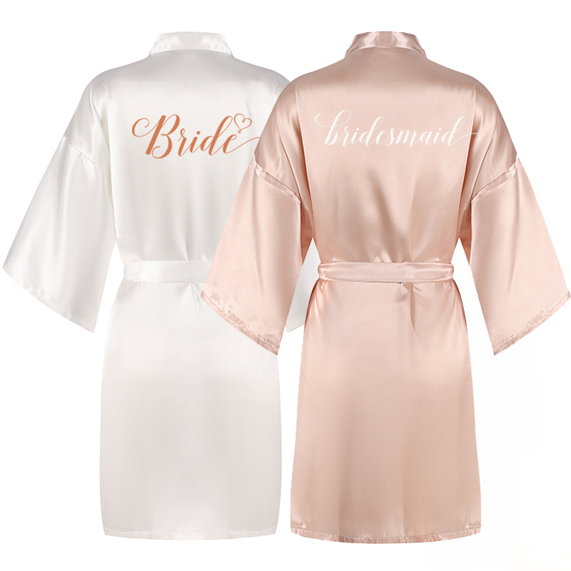 Albornoz champán para novia, kimono de seda satinada para mujer, fiesta nupcial, equipo hermana, ropa de dormir para madre, batas cortas para dama de honor y boda