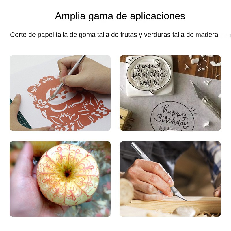 Silber Metall Schnitzmesser DIY Skulptur Modellbau Aluminium Stab Kunstmesser Holzschnitzmesser Handwerkzeug Set + 5 Stück 11 #   Klingen