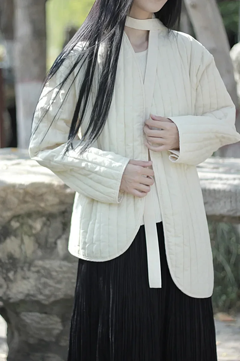 UMI MAO-abrigo de lino y algodón para mujer, Chaqueta de algodón cálida con cordones, estilo Zen, literatura Vintage, invierno, 2023
