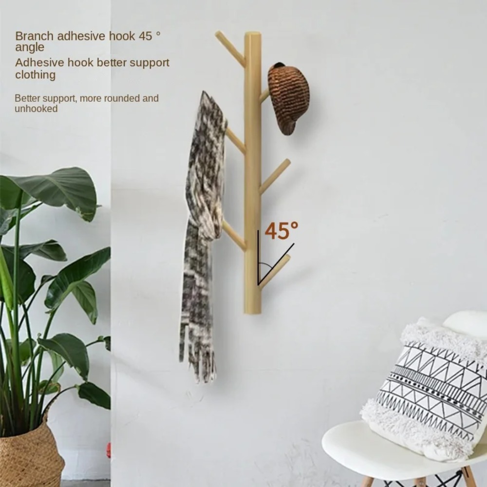 ไม้แขวนเสื้อใหม่ไม้แขวนผนังสาขาต้นไม้เสื้อผ้า Hook Home Storage ห้องนั่งเล่น Non Perforated หมวก