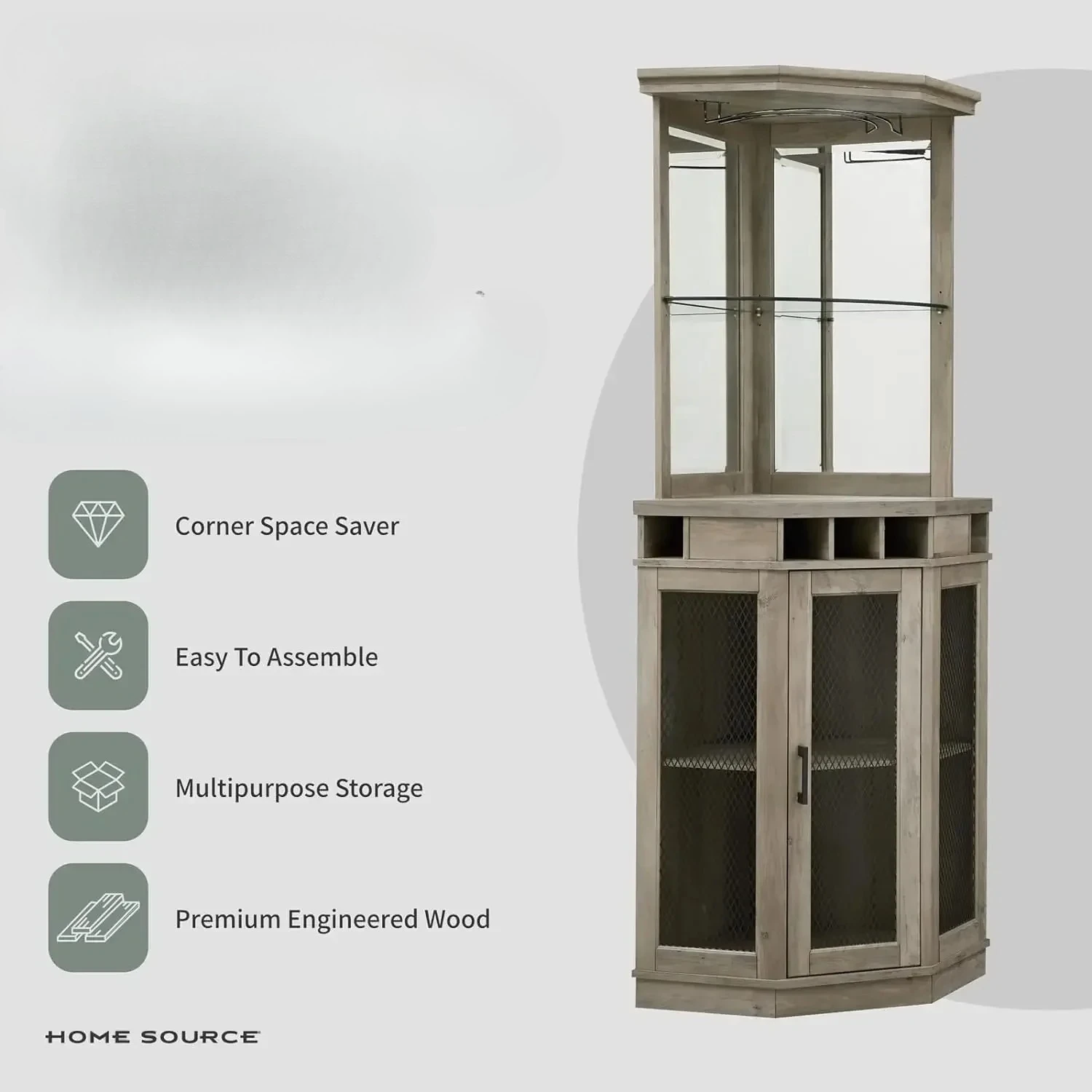 White Corner Bar Unit 73" With Built-in Wine Rack And Lower Bar Cabinet For Liquor