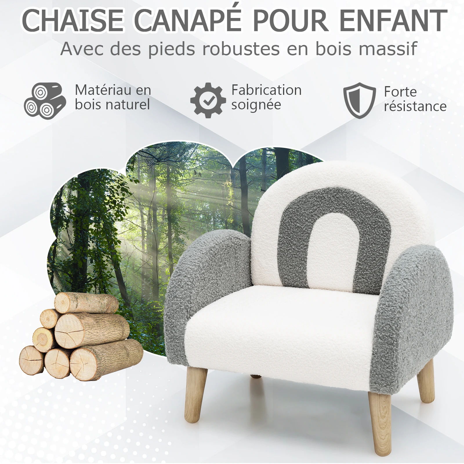 Fauteuil Enfant en Peluche avec Dossier & accoudoir Confortable, Canapé Chaise Enfant avec Joli Motif Arc-en-Ciel, Charge 50kg pour Garçon Fille de 3-5 Ans