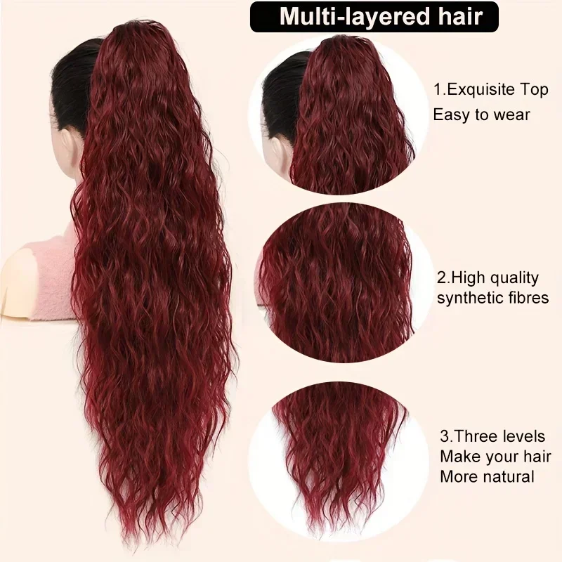 28 นิ้วยาวต่อผมหางม้า Curly Wavy Claw คลิปปลอม Pony Tail ผมชิ้นธรรมชาติ Fluffy สังเคราะห์หางม้าสําหรับผู้หญิง