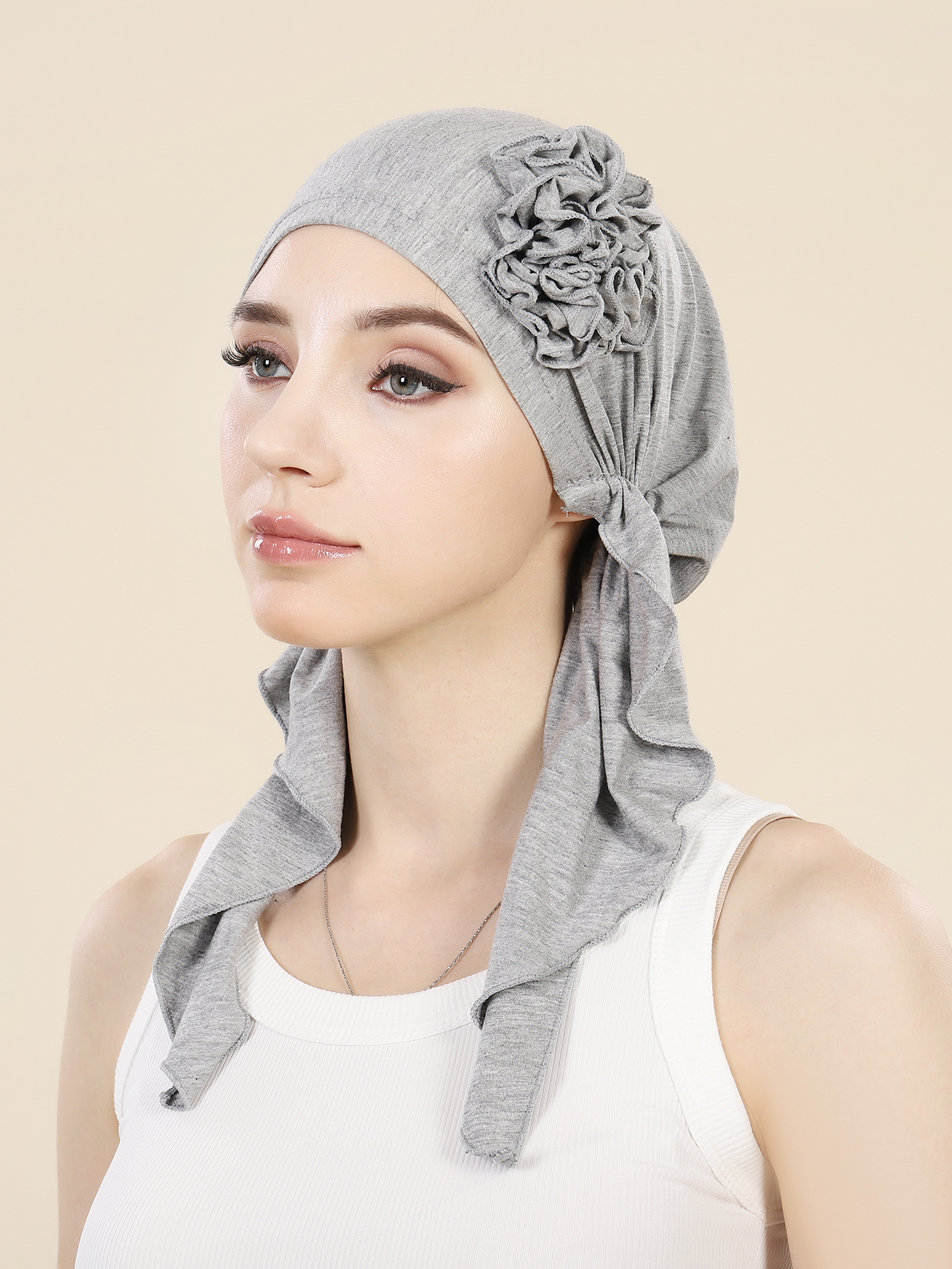 Trendy effen kleur bloemen dames hijab moslim dames tulband motorkap lange staart hoofd wrap hoofddoek Indiase hoeden