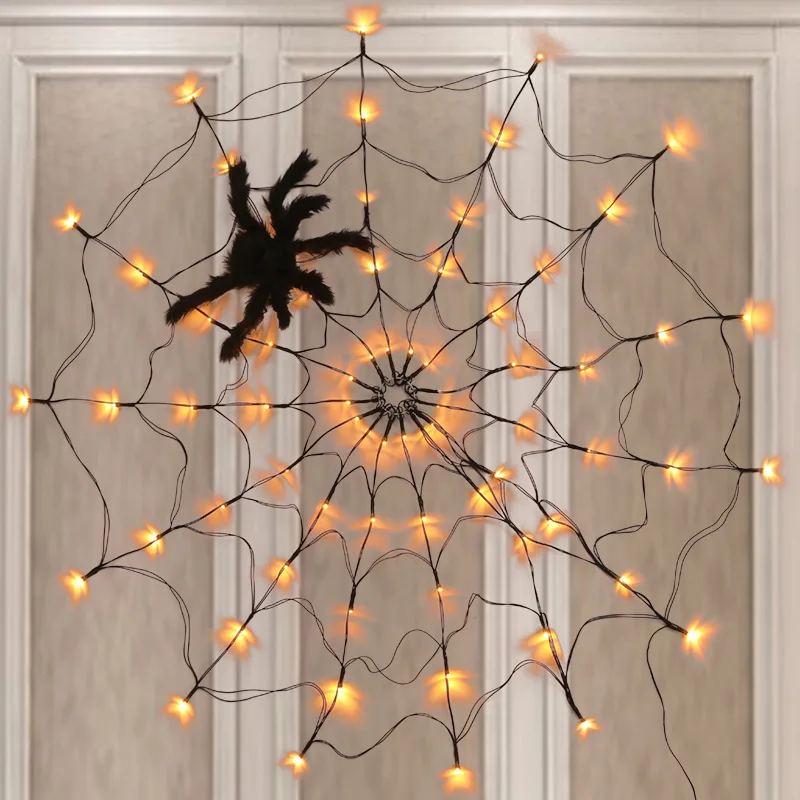 100cm Diameter Halloween Spider Web Lights USB 8Modes Spider Web Wall Net Lights For Scary Halloween Decoration Garland