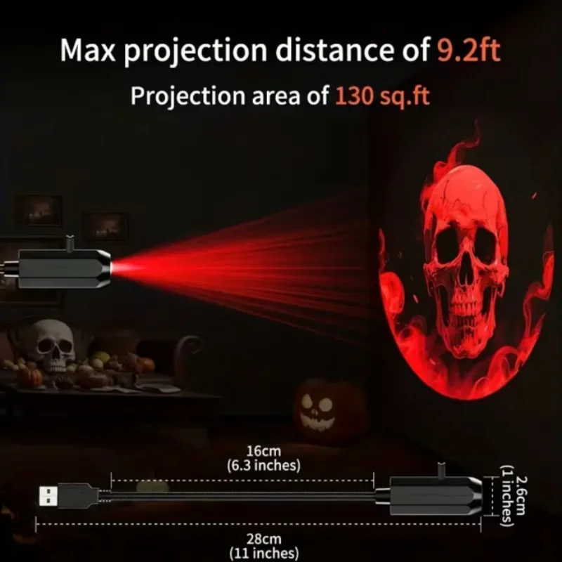Projektor LED USB z 6 wzorami projekcji - Regulowane lampki nocne USB do dekoracji na Halloween