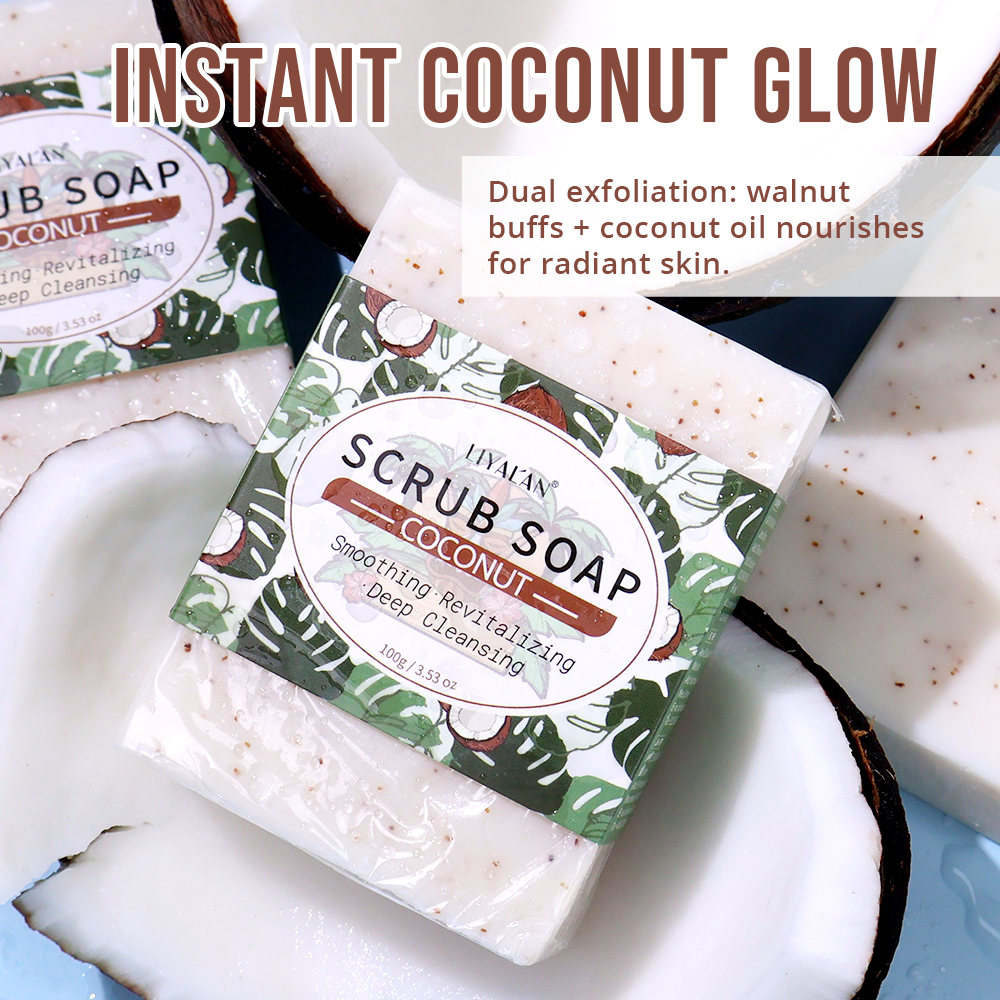 Coconut Exfoliating Scrub Soap Bar Deep Cleaning Bath Revitalizing Softens Cuticle Smooth Skin Jojoba Oil Moisturizing Body Wash