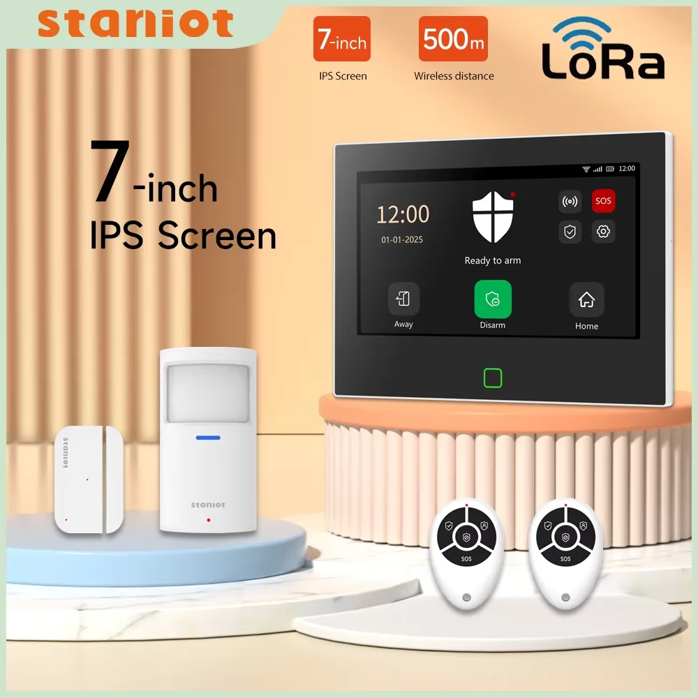 Расстояние передачи 500 м, 7-дюймовый GSM LoRa Staniot, версия охранной сигнализации Tuya WiFi 4G, комплект охранной сигнализации для умного дома