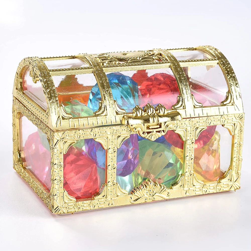 Caja de almacenamiento de Cofre del Tesoro Vintage, caja de presentación de joyería de dulces pirata transparente para boda, fiesta, cumpleaños