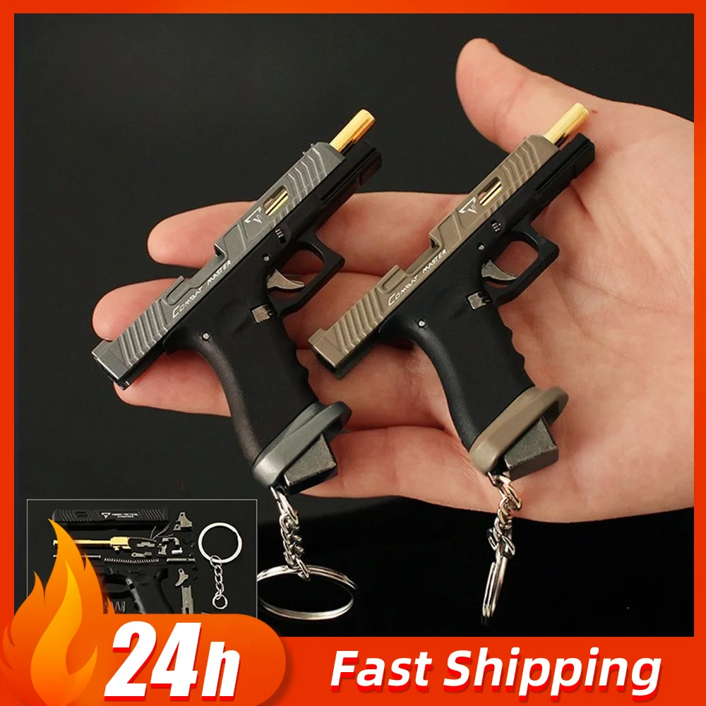 Periférico de juego TTI G34 Glock de 7cm/2,75 pulgadas, llavero de pistola de juguete 1:3, colgante de Metal de nailon semialle extraíble, modelos artesanales para regalos para niños
