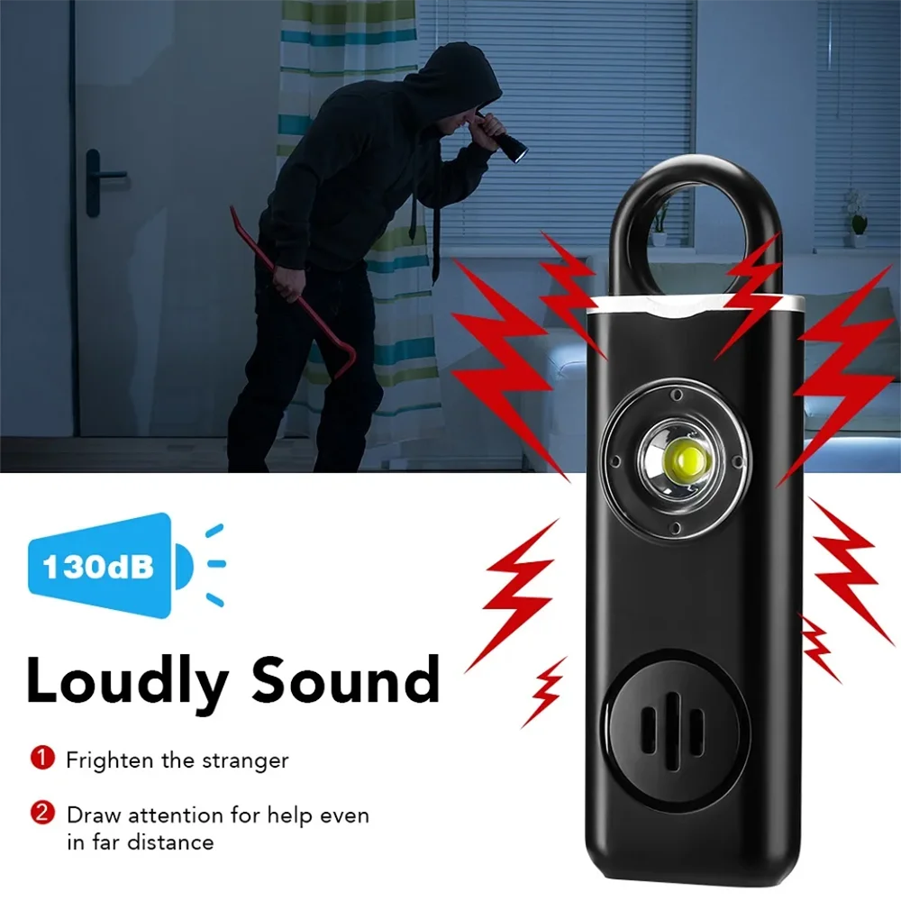 Camluxy 130dB สัญญาณเตือนการป้องกันตัวเองส่วนบุคคลพร้อมไฟ LED ป้องกันตัวเองไซเรนปลุกความปลอดภัยสําหรับผู้หญิงสาวปลุกพวงกุญแจส่วนบุคคล