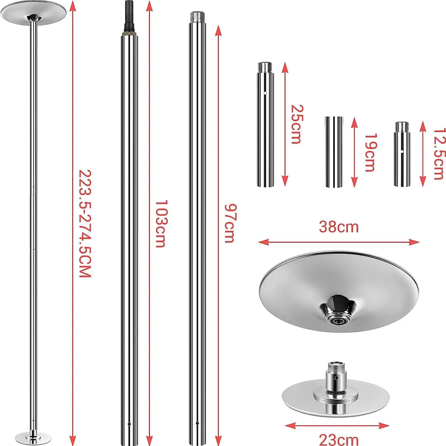45mm Professionale Stripper Pole Dance Spin Pole Barra rimovibile Home Fitness Esercizio Training Pole Regolabile da 2,35 a 2,74 m