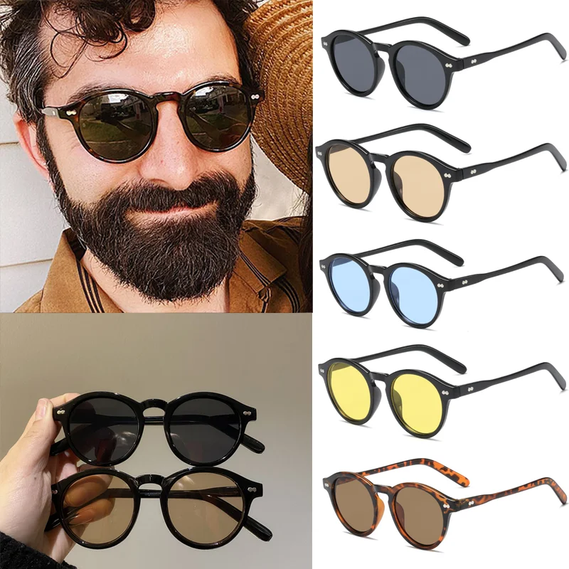 Gafas de sol redondas Retro para mujer y hombre, Gafas de sol Vintage de diseñador de marca, Gafas negras para exteriores, Gafas de sol UV400