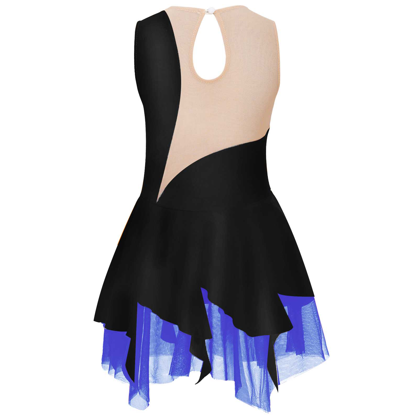 Vestido de baile lírico de Ballet para niñas, sin mangas, escote redondo, decorado con diamantes de imitación, vestido de baile de patinaje artístico de retazos