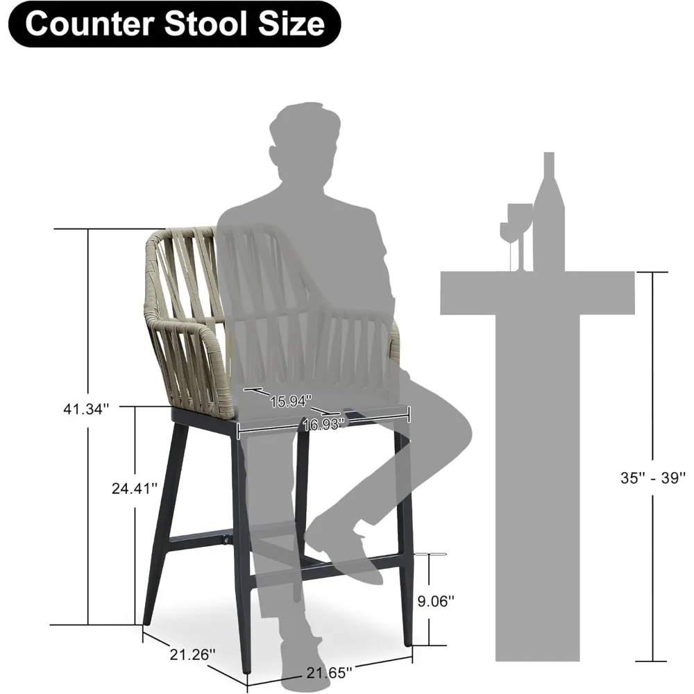 Outdoor Counter Height Bar Stool Set of 2 Metal Barstools with Backrest Bar Height Patio Chairs Kitchen Stools for Island Dark