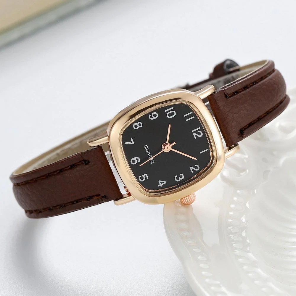 Kegllect Square Women Simple Small Dial นาฬิกานักเรียนเข็มขัดวินเทจนาฬิกาข้อมือควอตซ์