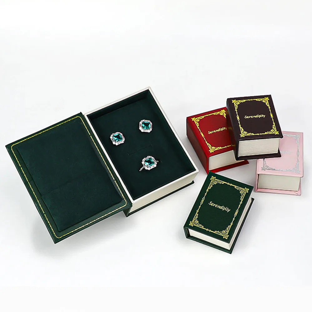 Funda abatible en forma de libro para exhibición de joyas, estuche de viaje, caja de almacenamiento de anillo de pendientes Simple, soporte portátil para pendientes