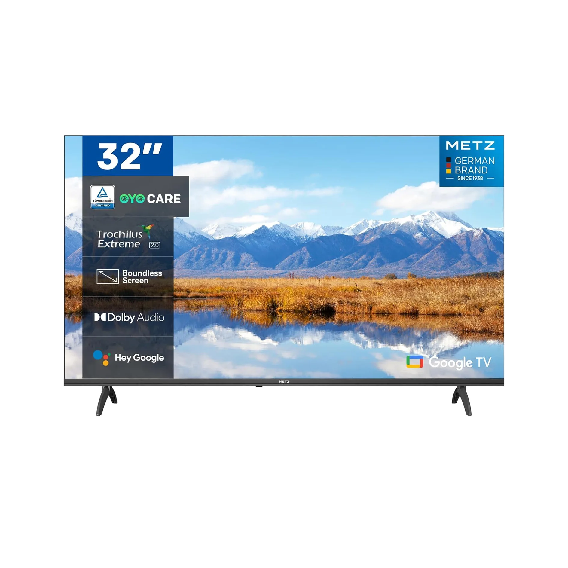 Metz 32Mte6000Y Téléviseur HD Google 32" |     Eyecare 3.0, Hdr10, Dolby Audio, télécommande Bluetooth, cadre sans bordure, noir