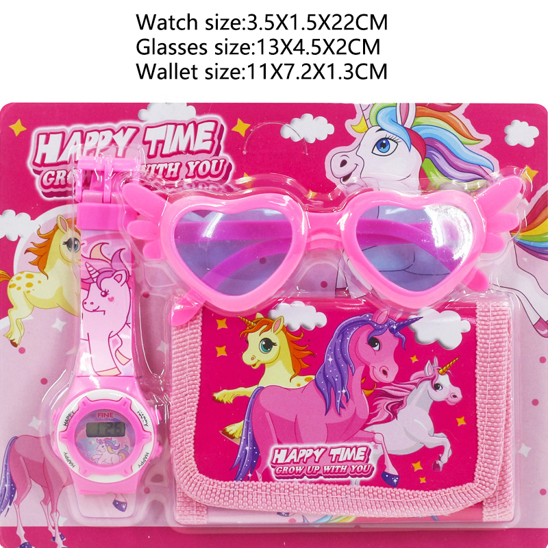 Новые детские часы «Hello Kitty» из 3 предметов с единорогом и очками-кошельком, часы с мультяшным Человеком-пауком для детей, набор игрушек, reloj infantil
