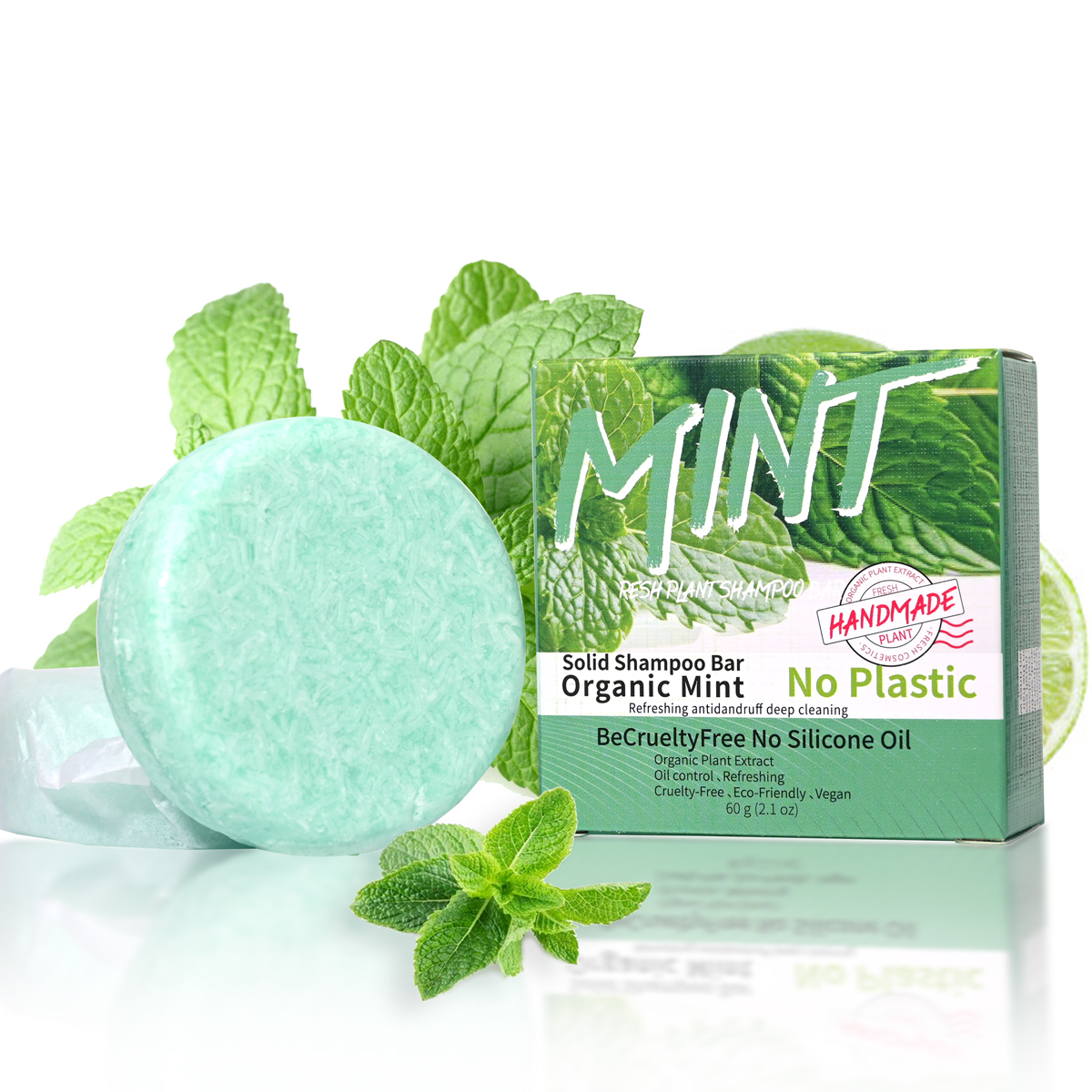 Ice Cool Erfrischendes Minz-Shampoo mit ätherischen Ölen, Handseife, festes Shampoo-Stick, Bio-Pflanzenextrakt-Essenz, Haarpflege