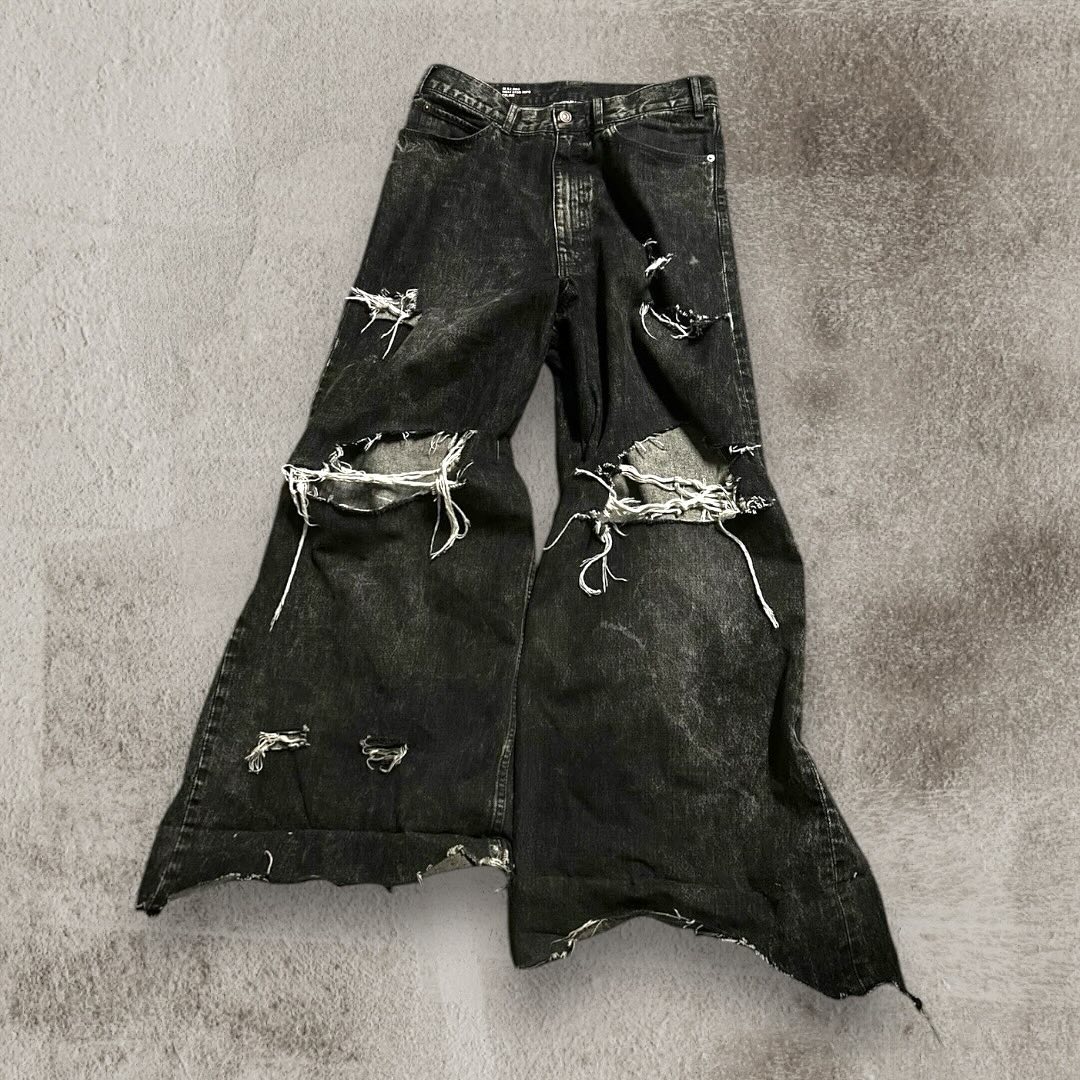 2024 ใหม่สีดําRipped Baggyกางเกงยีนส์Goth Retro Y2k Denimกางเกงผู้ชายและผู้หญิงสบายๆHip Hopตรงกางเกงขากว้างStreetwear