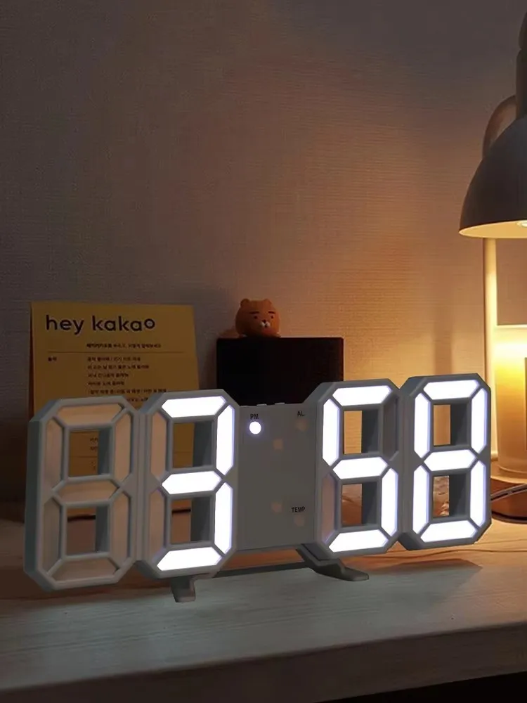 นาฬิกาปลุกดิจิตอล LED 3 มิติ แบบตั้งโต๊ะ/แขวนผนัง แสดงเวลา/วันที่/อุณหภูมิ สำหรับบ้าน ห้องครัว สำนักงาน นาฬิกาตกแต่ง นาฬิกาสำหรับสวน