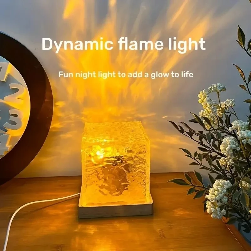 Projetor de ondulação de água rotativo dinâmico, luz noturna, 3/16 cores, lâmpada de cristal de chama para sala de estar, estudo, quarto, luz rotativa