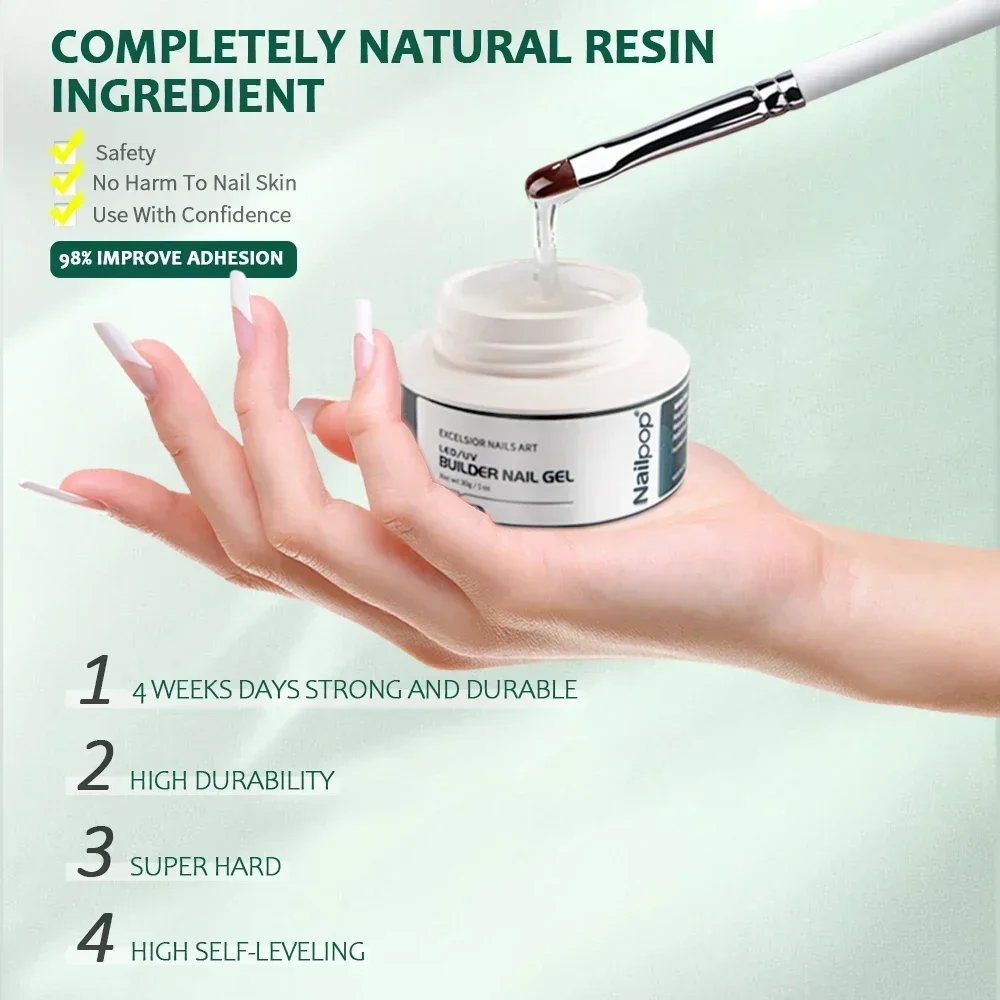 NAILPOP LED/UV Builder Gel de uñas 3 colores Kit de Gel de extensión de uñas desnudo rosa claro duro Gel constructor fortalecedor de uñas juego de manicura