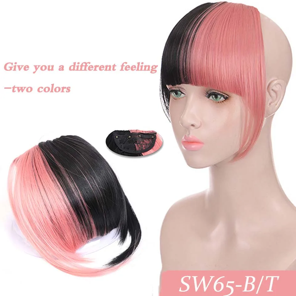 สังเคราะห์ผู้หญิงผมสั้นตรง Bangs สีน้ําตาลสีดําสีแดงปลอมผมคลิปใน Hairpieces สําหรับสีดําไฟเบอร์ทนความร้อน