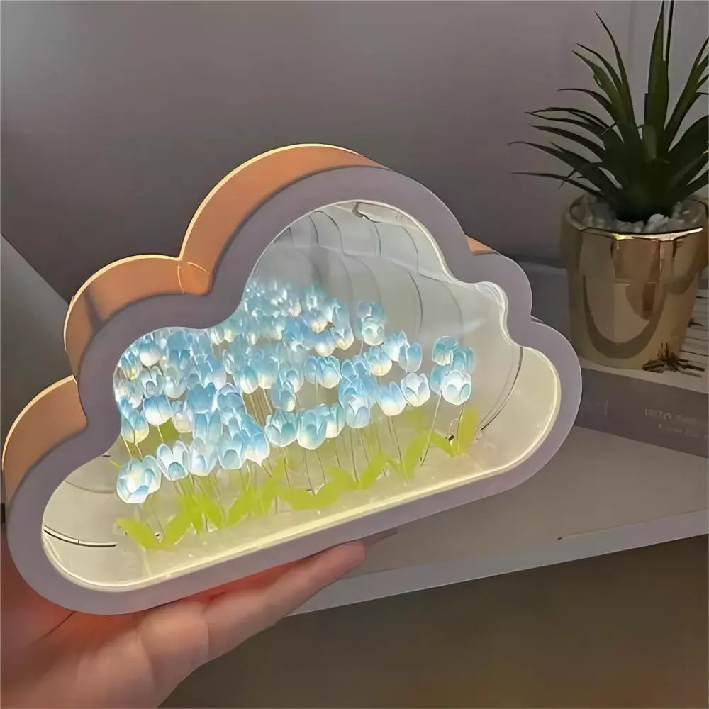 Kreative Tulpe 3d Wolke Meer von Blumen führte Nachtlicht Lampen Spiegel Würfel handgemachte DIY Atmosphäre Weihnachts geschenk Schlafzimmer Dekor