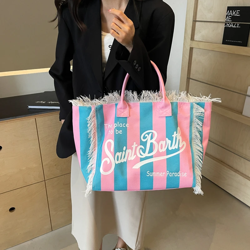 Bolso de lona con borlas y letras coreanas populares, bolso de gran capacidad, sencillo, para ir al trabajo, para un solo hombro