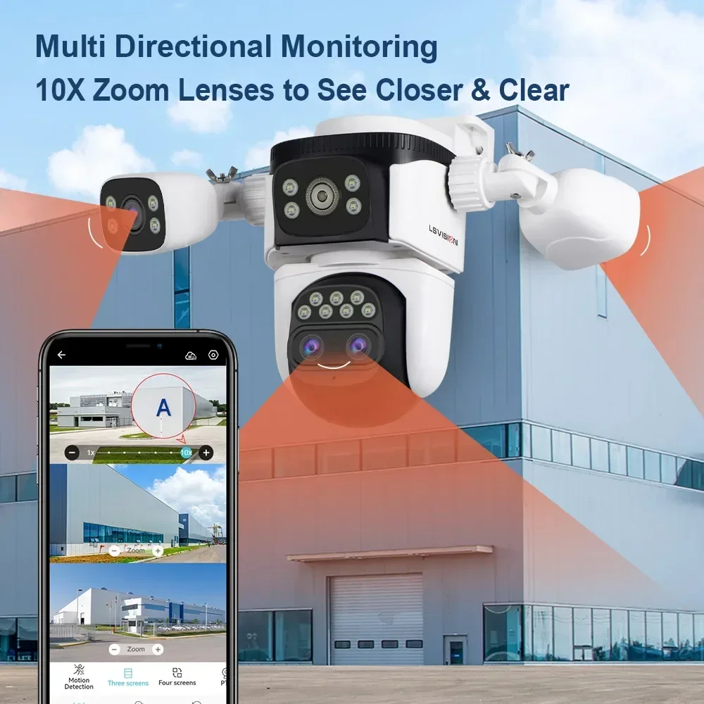 LS VISION 35MP tres pantallas WiFi cámara de seguridad al aire libre PTZ 10X cámaras con Zoom óptico seguimiento automático cámara CCTV vigilancia