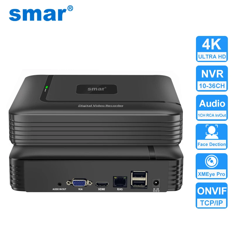 Smar H.265 CCTV NVR Gesichtserkennung 10CH 16CH 32CH 36CH Max 4K Ausgang Sicherheit Video Recorder Bewegungserkennung P2P Onvif XMEye APP