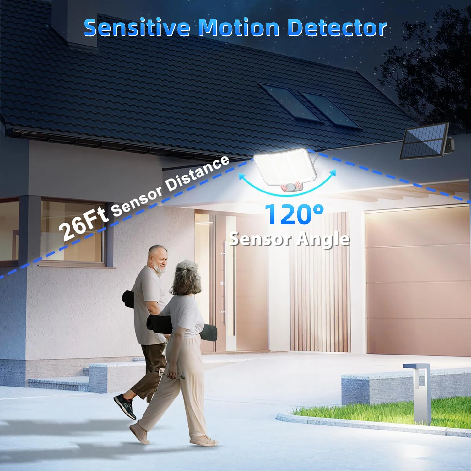 Sensor de movimento super brilhante, 3 modos, 153/210/240led, solar, externo, à prova d'água, com holofote de movimento, controle remoto para pátio, garagem