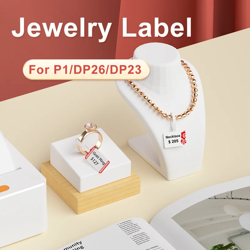 DETONGER Thermal Jelwery Label Paper 5 ม้วนกันน้ํากันน้ํา Scratchproof ราคาฟรี App แม่แบบสติกเกอร์กระดาษ