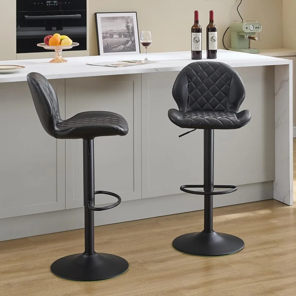 Bar Stools Set of 2,Swivel Bars Stools with Back, Adjustable Bars Stool 24"-33", Faux Leather Upholstered Bar Stool