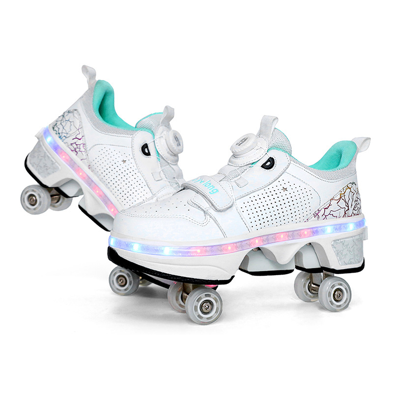 LED Deformation Parkour Schuhe Vier Räder Runden Laufschuhe Casual Sneakers Unisex Deform Roller Schuhe Skating Schuhe