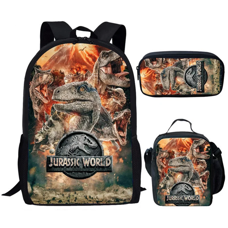 3 unids/set mochila Harajuku dinosaurio impresión 3D escuela estudiante Bookbag Anime portátil mochila almuerzo bolsa lápiz estuche