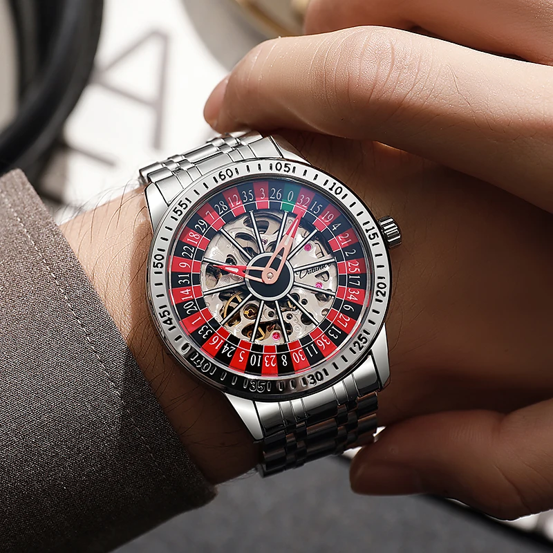Reloj mecánico resistente al agua de marca de lujo con esfera de placa de juego para Hombre, Reloj de pulsera automático con esqueleto a la moda, Reloj para Hombre