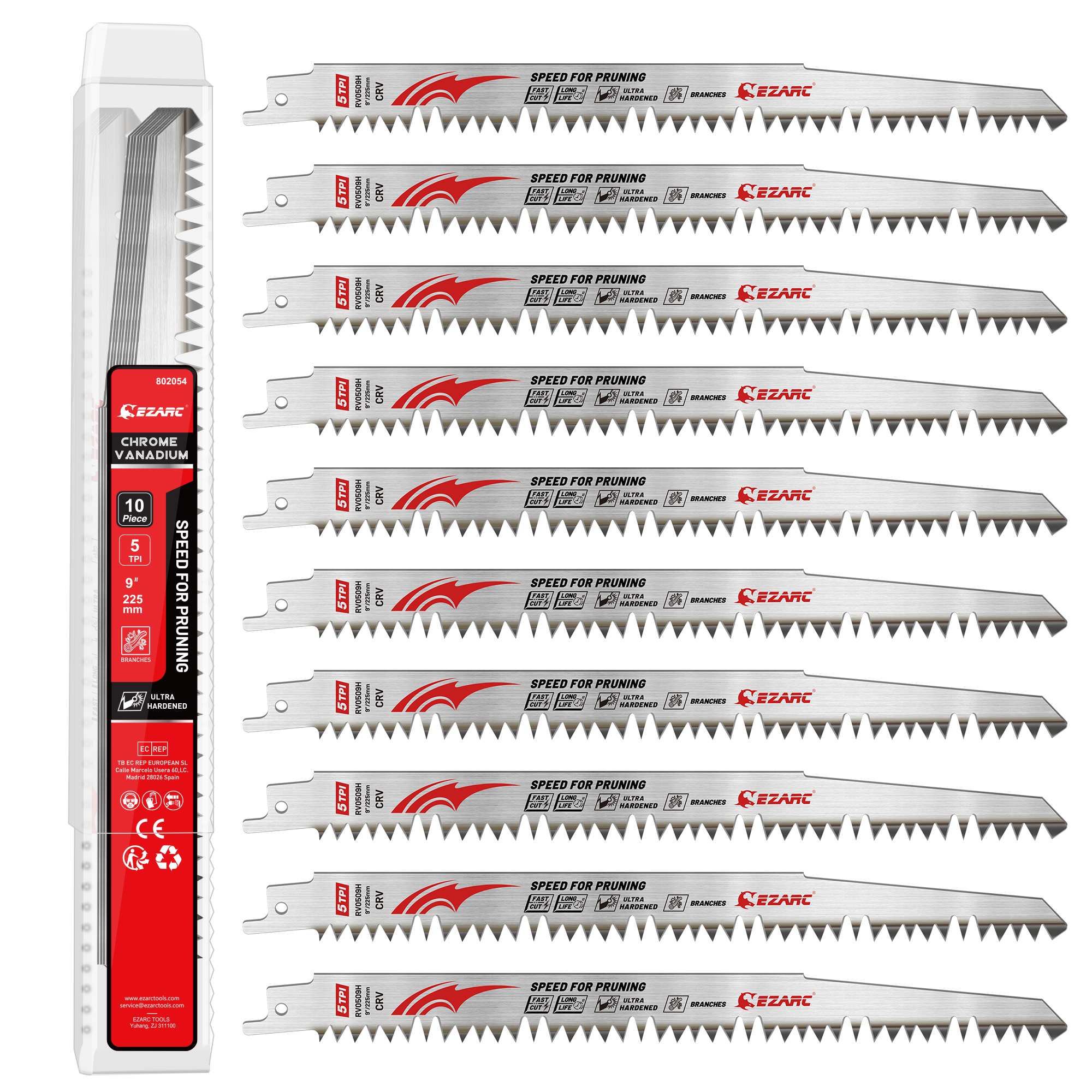 10 шт., 9-дюймовые лезвия для обрезки дерева, сабельные пилы, 225 мм, лезвия для обрезки шлифованных зубов для обрезки деревьев, резка древесины