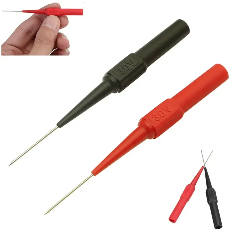 バナナプラグ用の非破壊マルチメータテストプローブ,断熱ピアス針,赤と黒,30v-60v,1個,2個