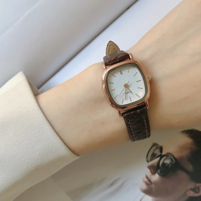 Relojes marrones Retro para mujer, relojes de pulsera de cuero Vintage, marca de moda, calidad pequeña, Envío Gratis
